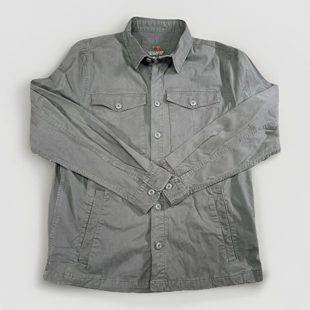 Industry Supply Co. Men’s Utility Shirt Gray G/L Button Front Cotton Stretch